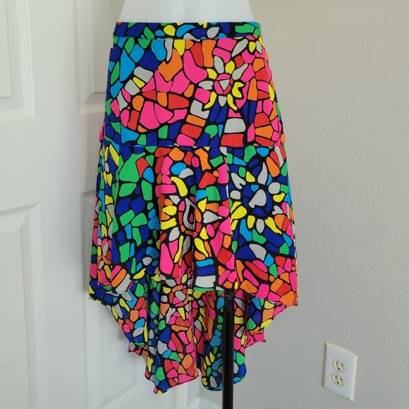 L'Amour Nanette Lepore Heart Mosaic  Stained Glass High Low Skirt L Like New - Picture 1 of 12